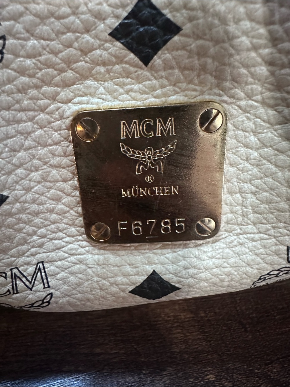 MCM Beige Visetos Drawstring Shoulder Bag with Black Logo Print - Picture 8 of 16